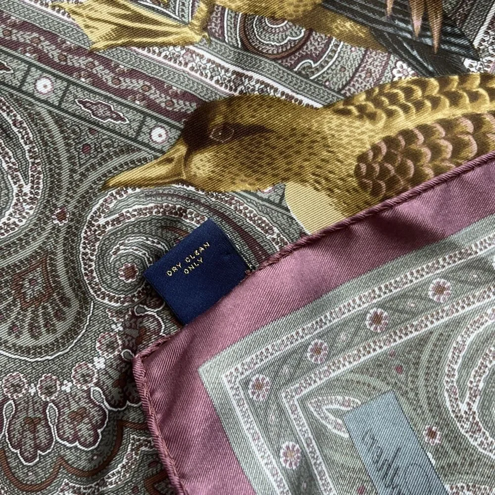 Vintage Brooks Brothers Scarf 100% Silk Italy Floral Fruit Birds Square 34